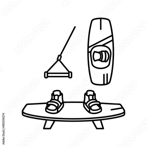 Wakeboard and wakesurf equipment isolated on for water sport