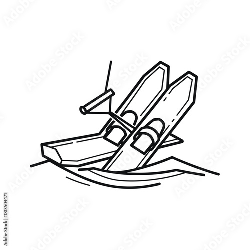 Line drawing of water skis, ready for a fun day on the lake isolated on