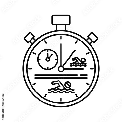 Stopwatch with swimmer icon for timing swimming laps isolated on