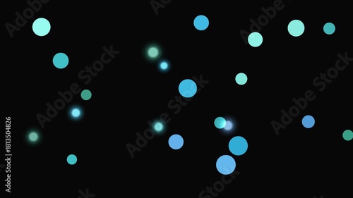 A mesmerizing array of teal and blue orbs scattered across a dark canvas, creating a captivating bokeh effect with varying sizes and intensities