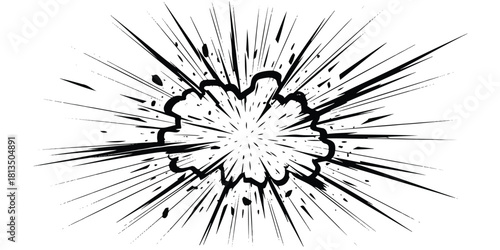 Comic style explosion burst with radiating lines and splatter, abstract art.