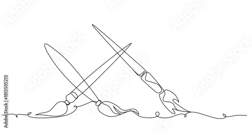 Paint brush in one continuous line art illustration  Single line art paint brush. Vector illustration