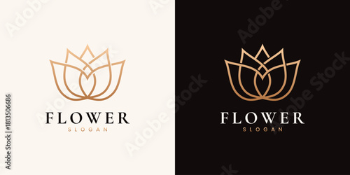 Golden luxury lotus flower logo design template