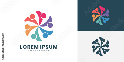 Abstract people circle teamwork logo design