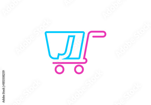 letter j shopping cart outline logo vector icon