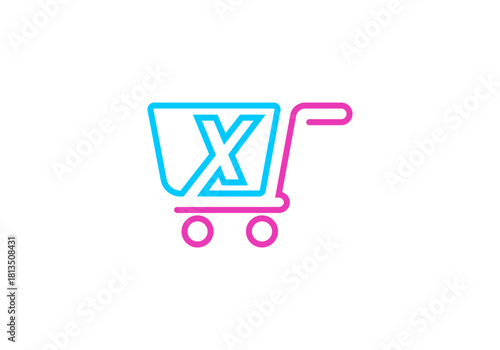 letter x shopping cart outline logo vector icon
