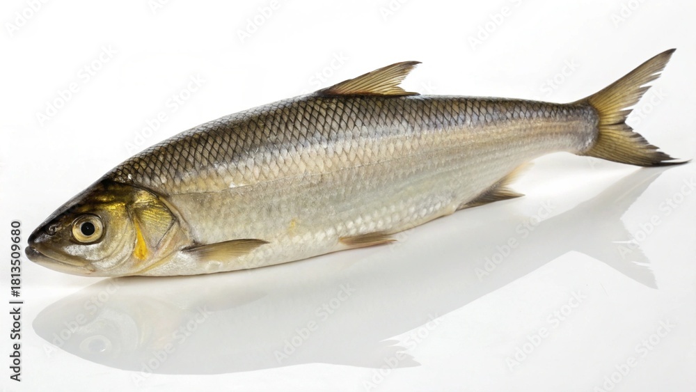Fototapeta premium Photorealistic studio portrait of a fresh Ocean Whitefish (Caulolatilus princeps) isolated on a clean white background.