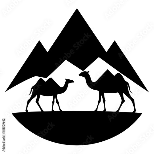 Egypt Pyramids and Camel Silhouette Vector