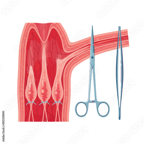 Surgical Procedure Depicting Sutured Taste Buds and Surgical Instruments