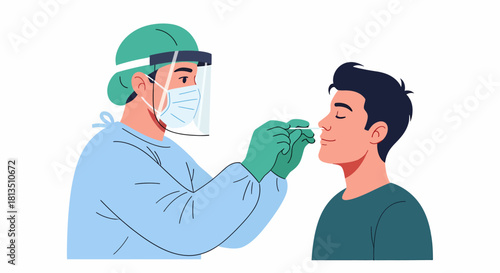 A healthcare worker administering a nasal swab test to a patient.
