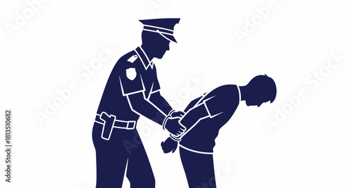 A police officer in uniform is handcuffing a person, depicting an arrest or detention.