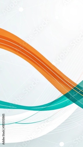 Abstract orange and teal waves flowing across a white background