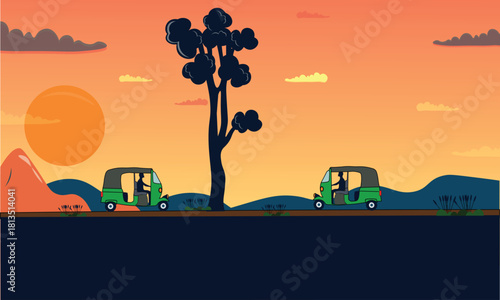 Auto rickshaws and natural view vector image.