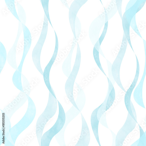 Abstract watercolor stripe seamless pattern vector. Blue line, stripe, wave, curve, ripple, sea, ocean, river, water. Simple design for fabric, kid cloth, baby dress, wrapping, paper, card, decor.
