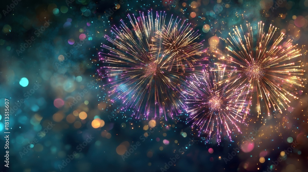 Obraz premium beautiful fireworks and glitter bokeh lighting effect colorfull blurred abstract background for anniversary new year eve or christmas