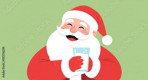 Jolly Santa Claus Holding a Glass of Milk, Smiling, Ready for Christmas Eve Festivities