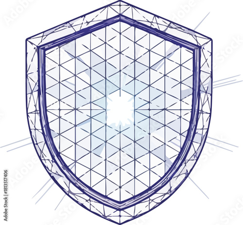 Abstract glowing light particles move dynamically within a shield representing data flow and digital connectivity.