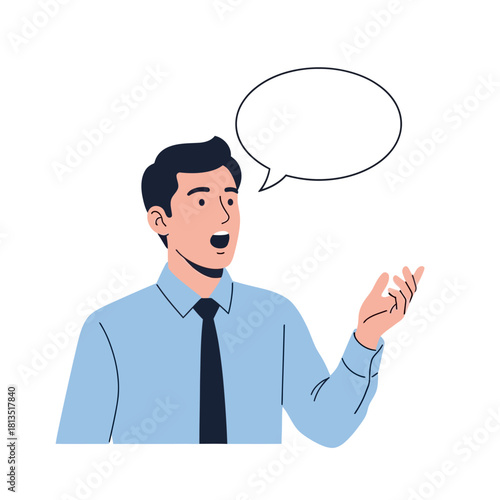Businessman Explaining or Reacting with Empty Speech Bubble for Communication Concepts