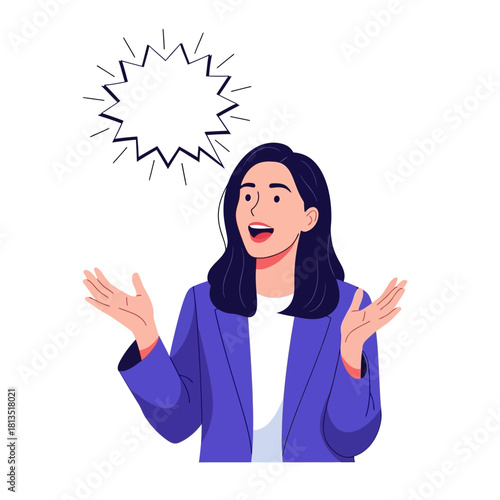 Excited Businesswoman with Speech Bubble Illustration