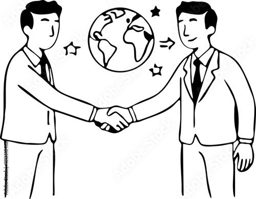Global business deal handshake connecting partners worldwide, a modern partnership agreement showing collaboration and success in international markets