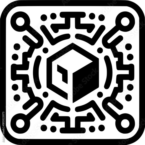 Blockchain Verification Ledger Icon - Monochrome Vector Design for Immutable Record Distributed Ledger Blockchain Security Trust System Decentralized Verification
