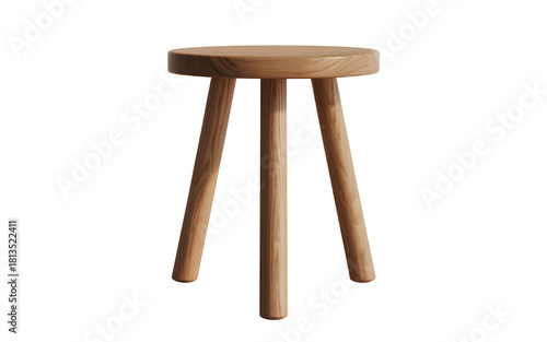 Simple wooden three legged stool isolated on transparent background