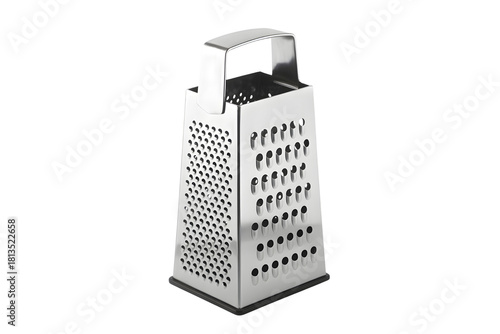 Stainless steel box grater with handle isolated on transparent background