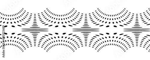 abstract black and white pattern with oscillating dot and line formations creating a hypnotic visual effect