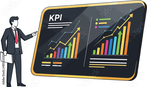 Business people climbing up a bar graph with an arrow pointing upwards symbolizing growth and success