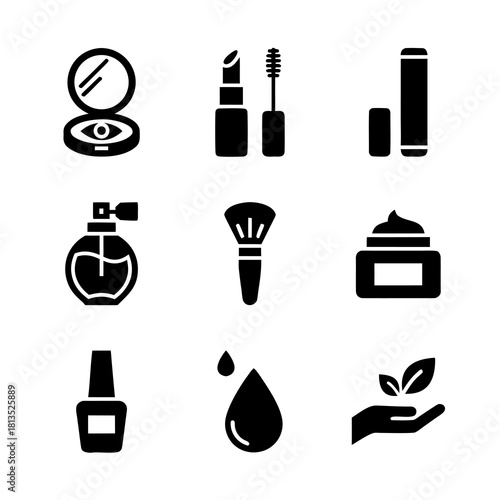 Cosmetics and beauty products icons in black and white