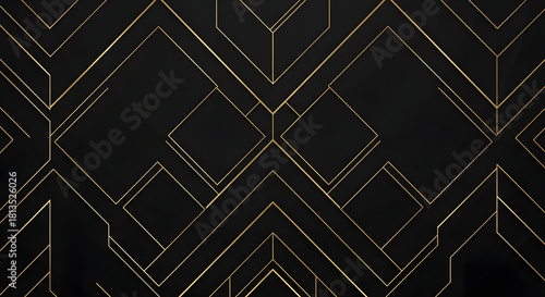 Elegant art deco golden geometric pattern on a black background