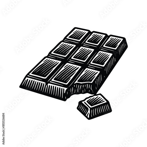 illustration of a bitten chocolate bar with a square piece.