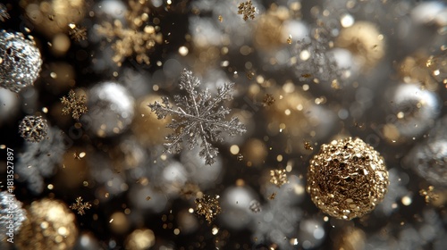 silver and golden christmas particles and sprinkles for a holiday celebration like christmas or new year