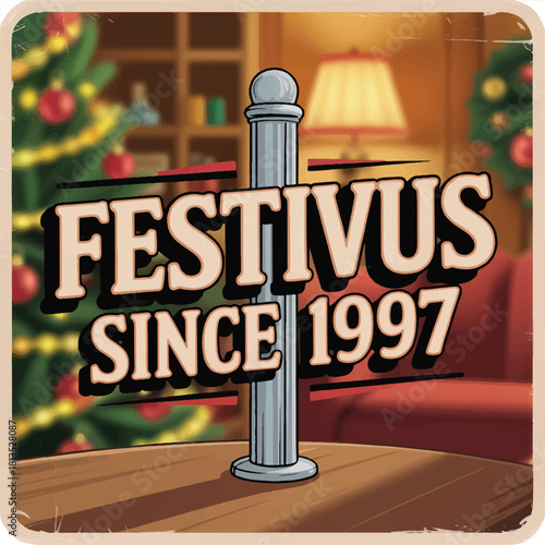 Colorful Festivus-themed t-shirt designs, featuring retro, vintage, and modern illustration styles. The artwork includes humorous Festivus slogans, “Festivus vibes only,” “Ask me about my Festivus,” “