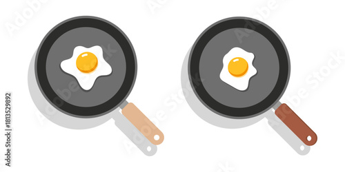 Collection of sunny side Fried egg in non-stick frying pan symbolizing breakfast, protein, cooking, and simple kitchen food preparation concept of healthy food vector illustration