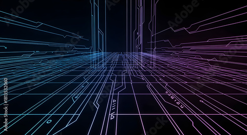 Futuristic circuit board grid with glowing lines data network
