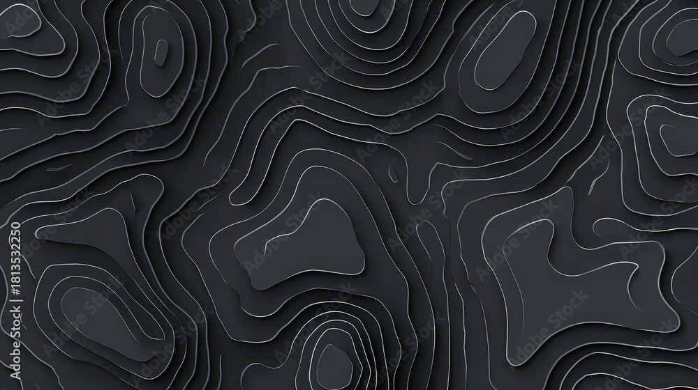 Fototapeta premium Abstract Topographic Contour Lines Dark Gray Surface with White Dots and Shadows