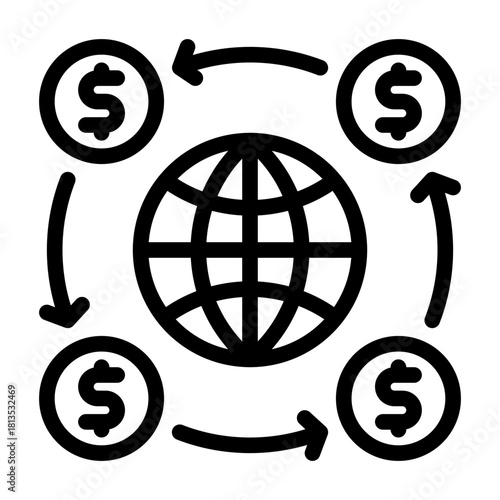 Currency exchange globe line icon illustration