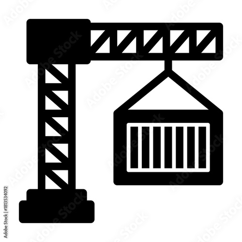 Shipping container crane  solid icon illustration