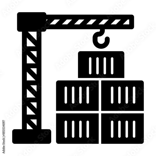 Container yard solid icon illustration