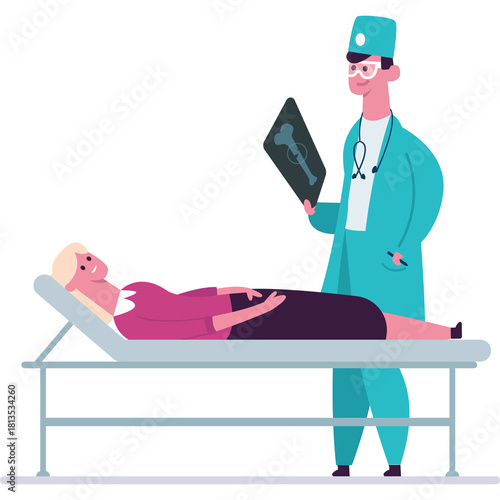 doctor examining patient x-ray in medical setting clip art preview