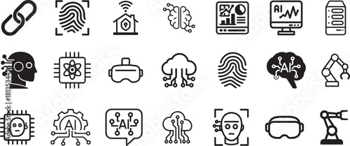   AI and technology line icon set in bold vector EPS, perfect for digital, tech, and futuristic designs.