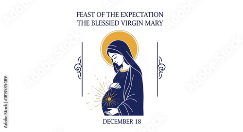 Celebrate the Feast of the Expectation with this beautiful illustration of The Blessed Virgin Mary, perfect for greeting cards, posters, and church bulletins this December 18th