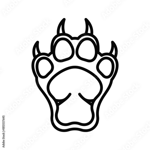 Outline drawing of a stylized animal paw print with sharp claws, isolated on