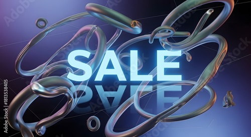 Exciting sale promotion with luminous text and fluid shapes