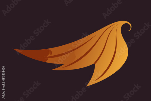 Abstract elegant golden flowing feather wing element graphic art