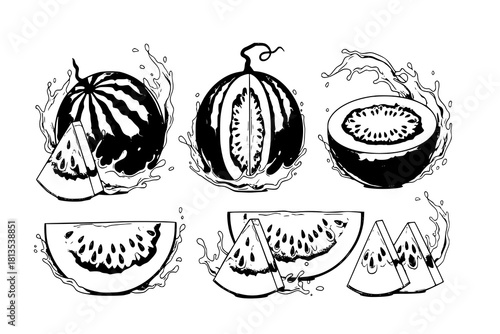 watermelon with watermelon juice splash isolated on transparent background
