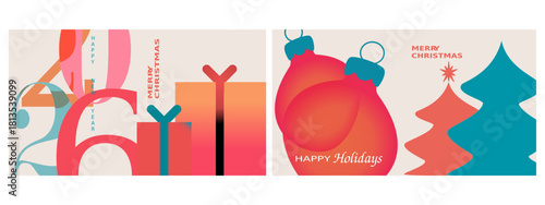 Merry Christmas banner, gold ornament card, green background. Christmas Sale background in green and gold. Vertical template for social media sales
