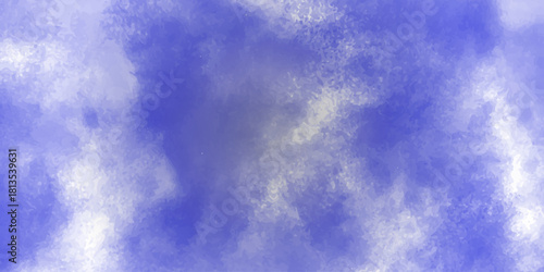 Bright blue abstract background with light rays and summer cumulus clouds in the sky