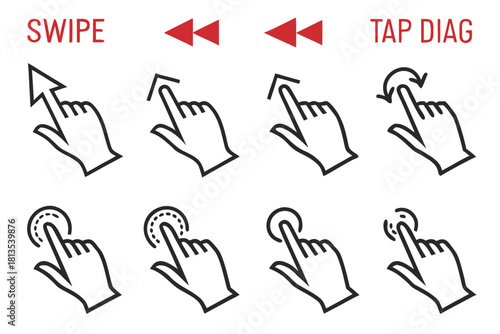 Collection of 40 hand gesture icons for digital interfaces and touchscreens Keywords: hand, gesture